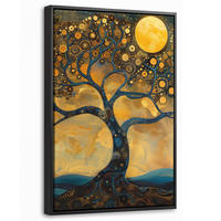 LEINWAND Bilder mit Rahmen - Baum - Mond - Blumen - Gold - Kunst - 20x30 - Orange, Textil (20/30cm) - MuchoWow