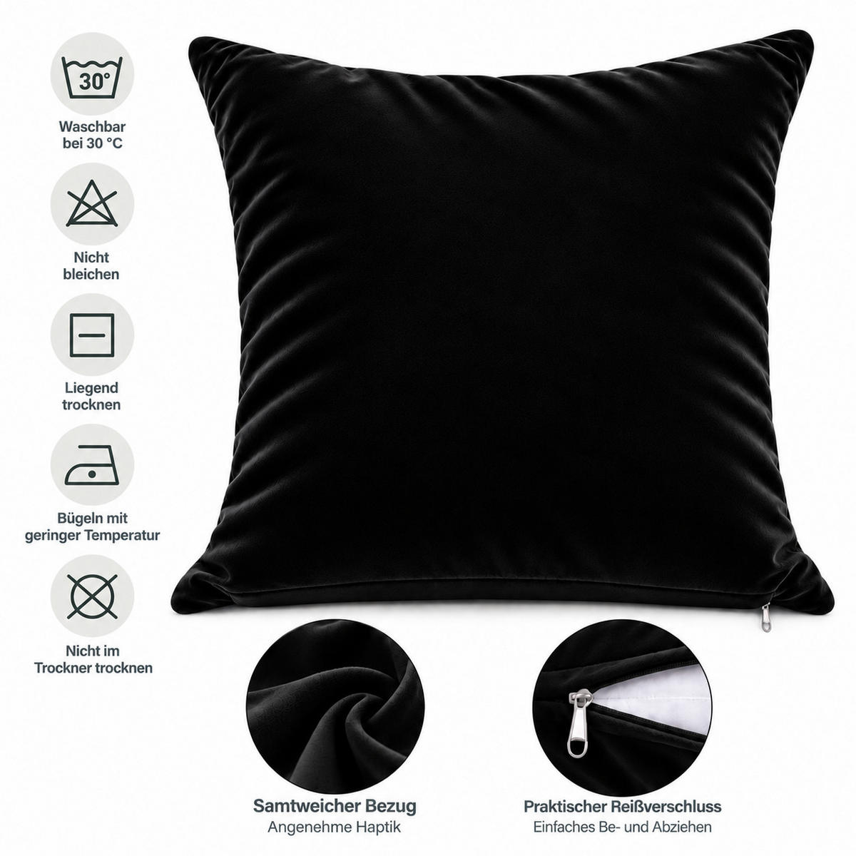 KISSENBEZUG 2er Set Schwarz 40x40 Samt weich - Schwarz, Textil (40/40cm) - TiborTex