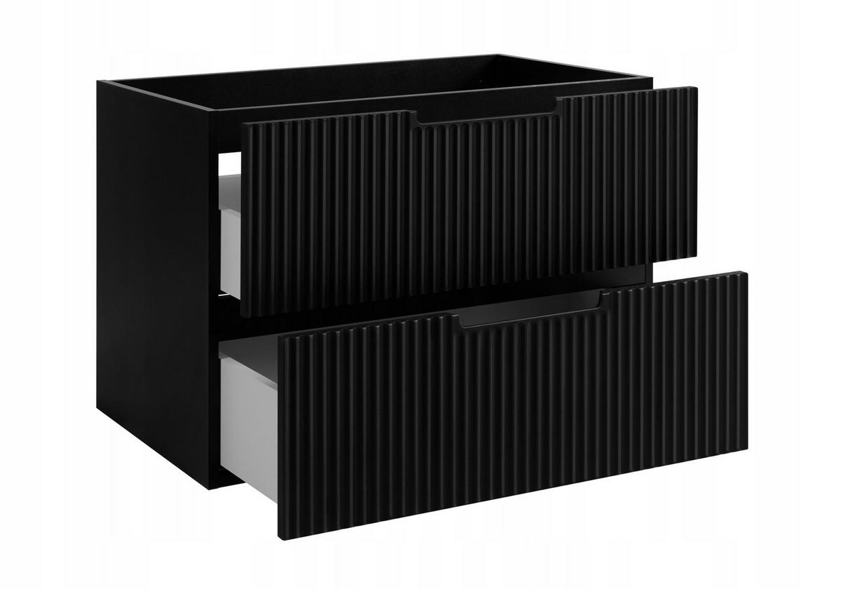 WASCHBECKUNTERSCHRANK VENA 160 cm mit Arbeitsplatte Farbe: Eichen Craft gerillte Vorderseite Matt Schwarz - Eichefarben/Schwarz, Holzwerkstoff (160/58/46cm) - Rodan