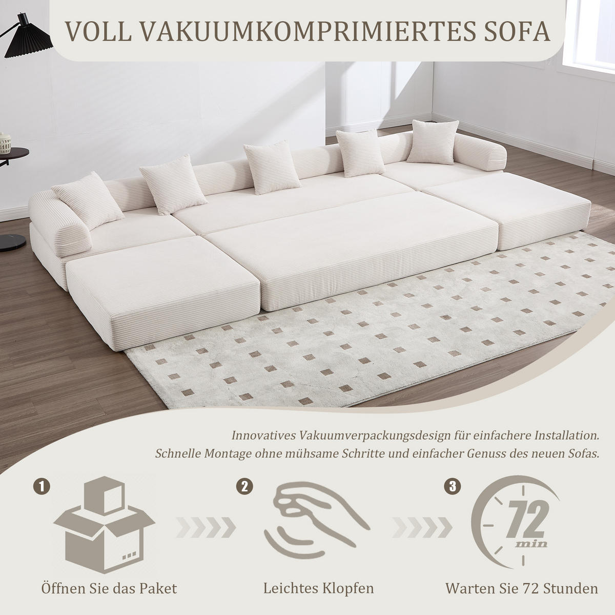 SCHLAFSOFA 270/180/64 cm Beige mit Integrierte Seitentaschen - Beige, Textil (270/64/180cm) - Oxeza