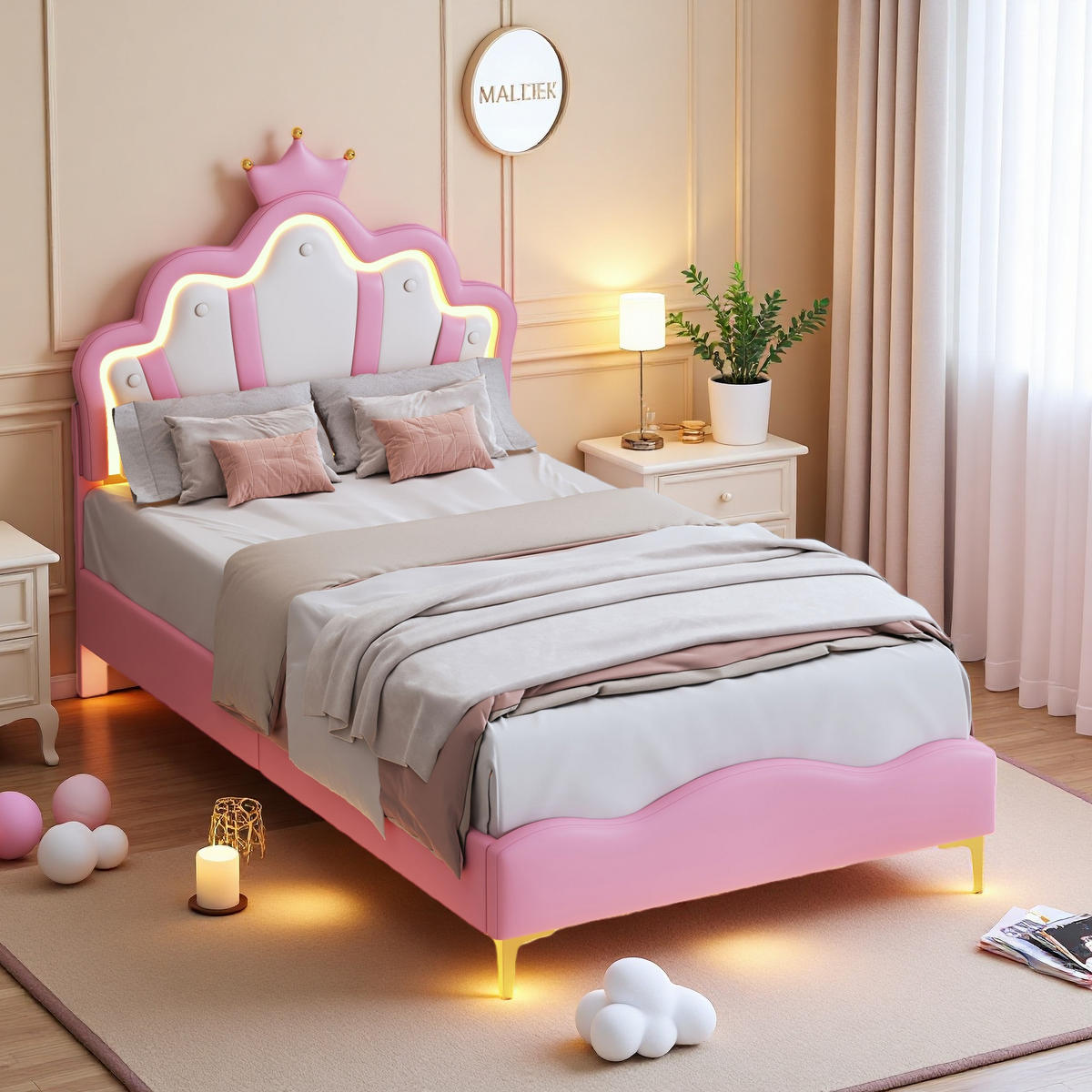 KINDERBETT 90/200 cm rosa mit LED - Rosa, Holz