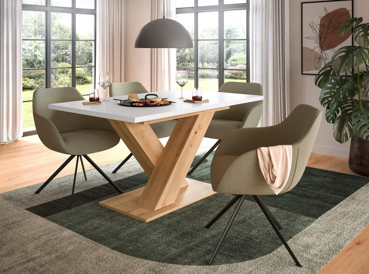 ESSTISCH weiß, Eiche Artisan, Küchentisch ausziehbar 150 - 190 cm - Eiche Artisan/Weiß, Holzwerkstoff/Metall (150/90/76cm) - Inn.Furn