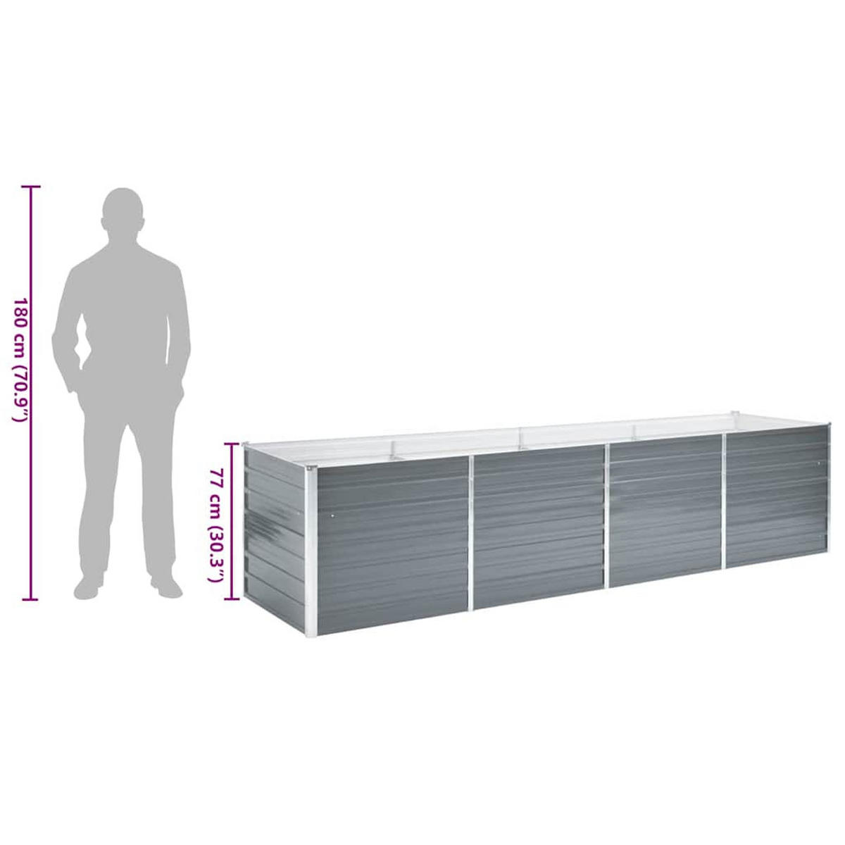 HOCHBEET 320/80/77 cm, aus Verzinkter Stahl, Grau - Grau, Metall (80/77/320cm) - vidaXL