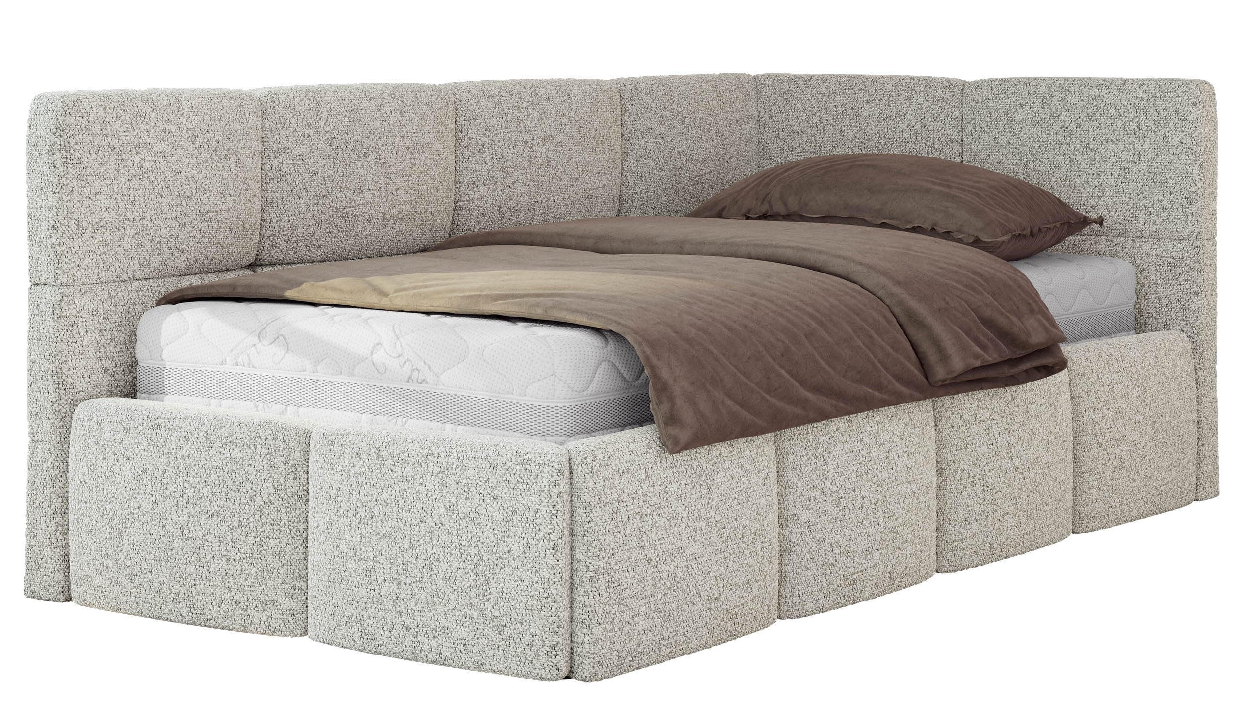 JUGENDBETT ARVO 90/200 - Hellgrau Strukture - Foam-Matratze - Rechts Seite - Hellgrau, Textil (90/200cm) - MKS