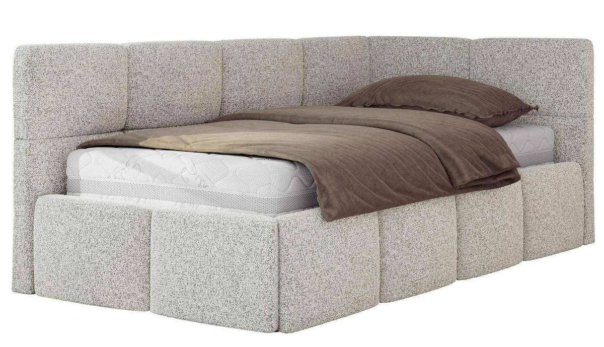 JUGENDBETT ARVO 90/200 - Hellgrau Strukture - Foam-Matratze - Rechts Seite - Hellgrau, Textil (90/200cm) - MKS