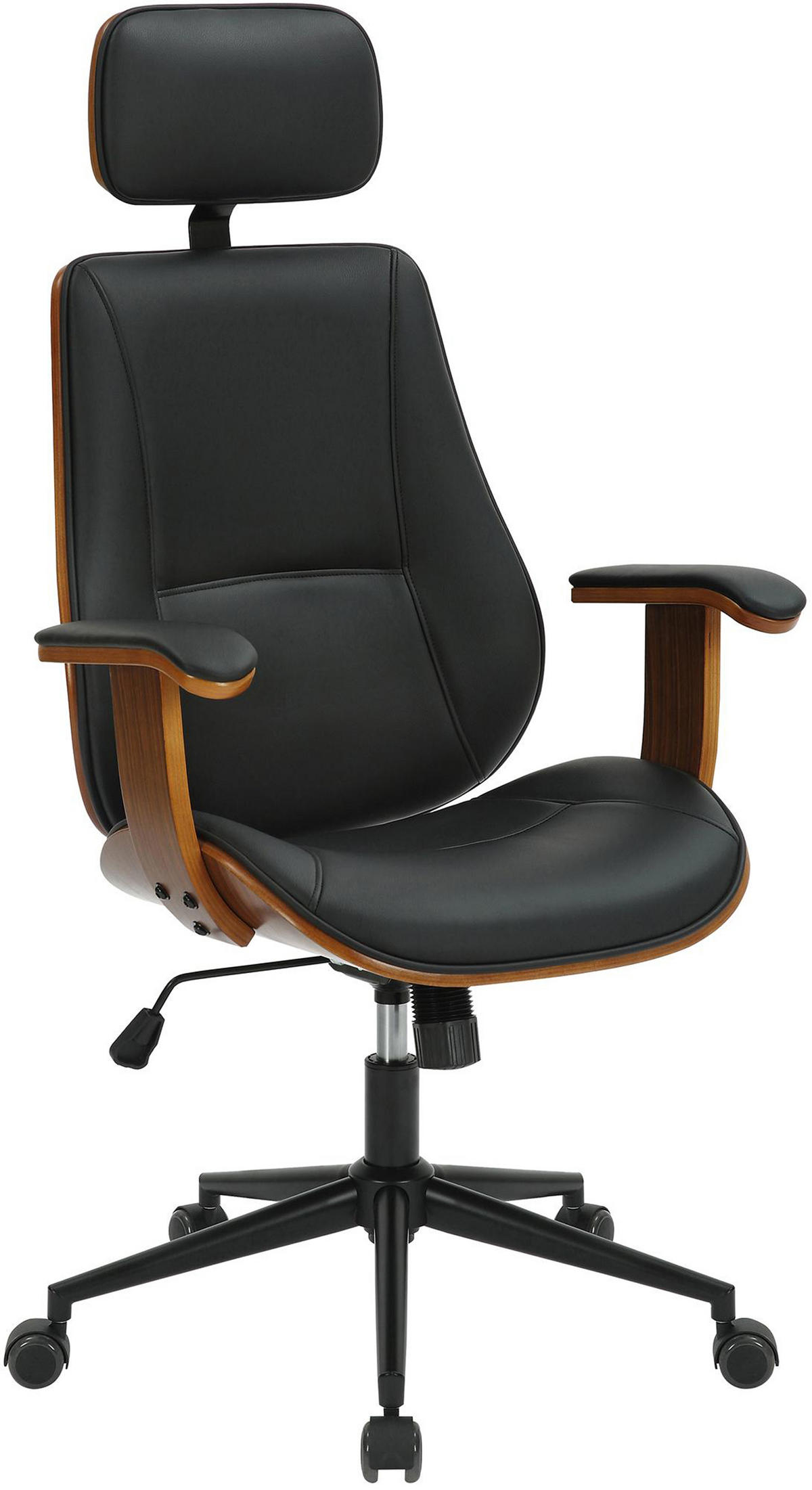 BÜROSTUHL Lugo Kunstleder walnuss/schwarz - Schwarz, Metall (60/126/60cm) - TPFLiving