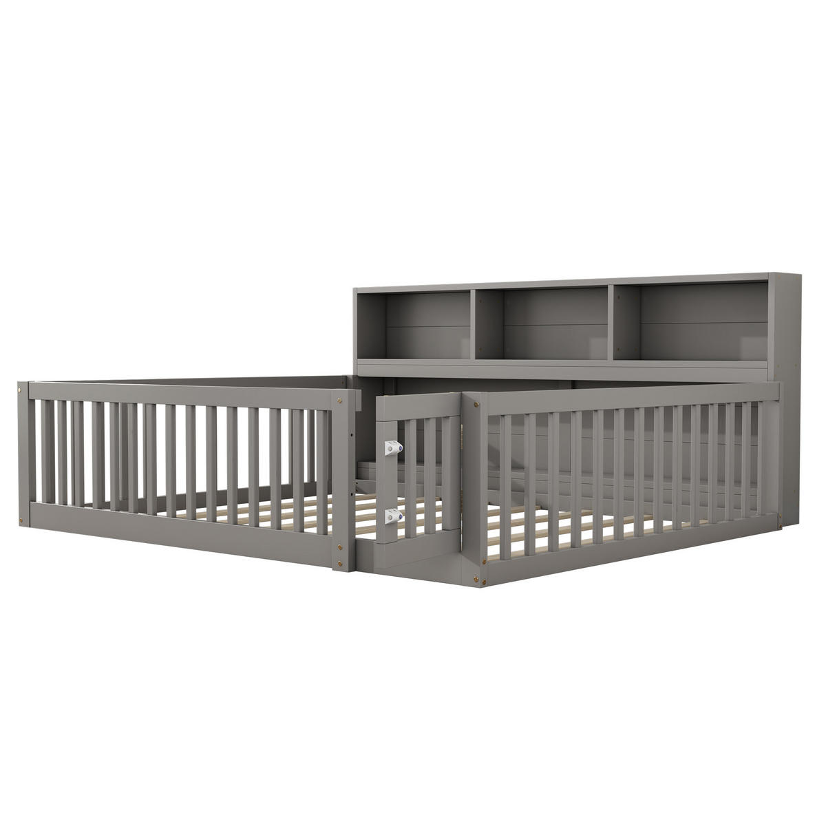 BODENBETT 140/200 cm grau mit Staufach und Lattenrost - Grau, Holz (140/200cm) - OKWISH