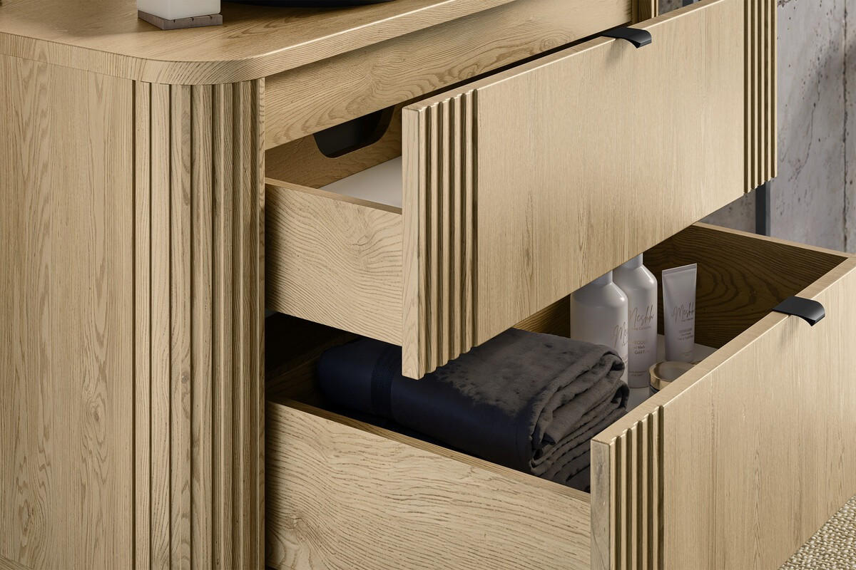 WASCHTISCHKOMBI 120 cm 3 Teile - Ovalia Cremona O BM408 in Cremona-Eiche - Eichefarben/Hellgrau, Holz/Keramik (120/54/46cm)