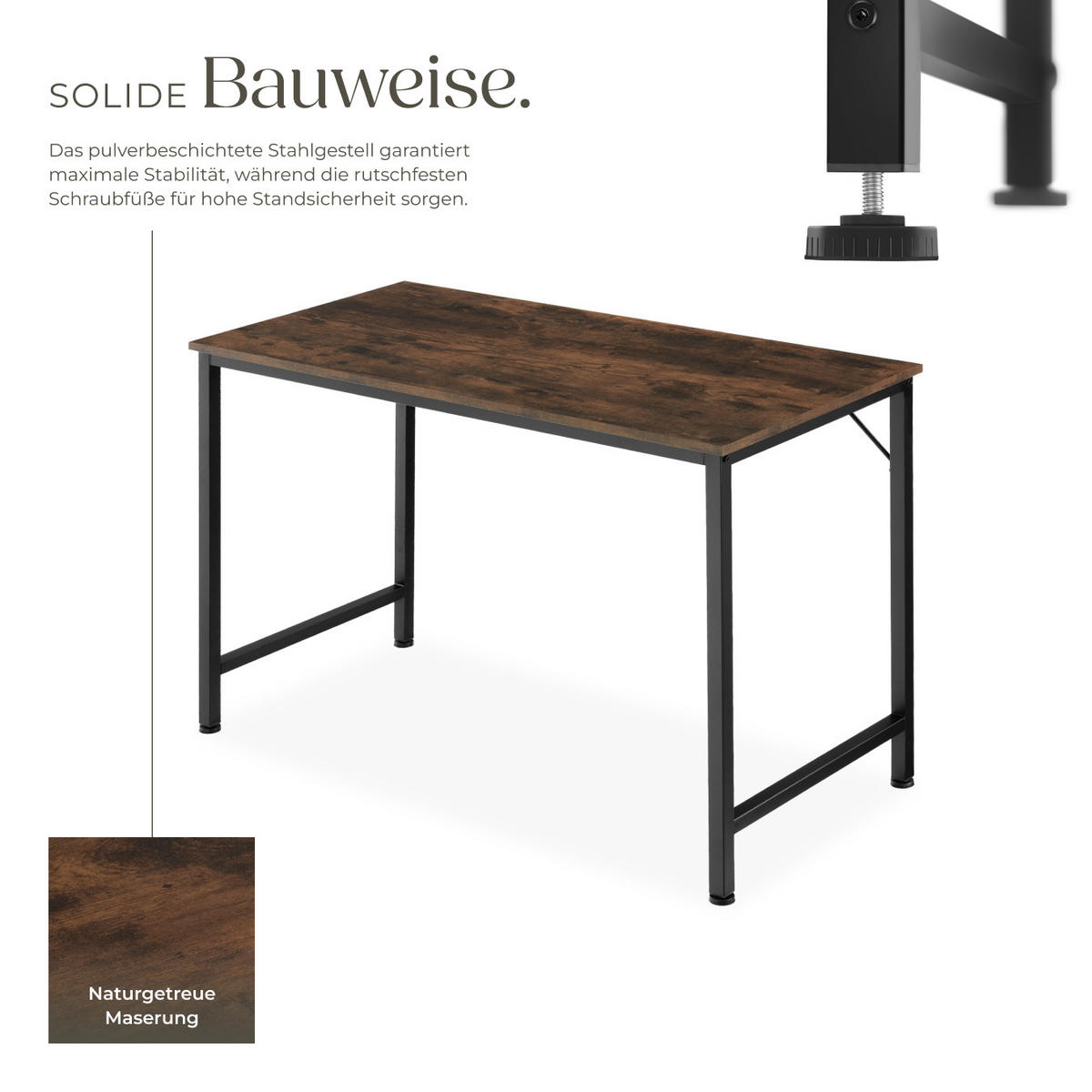 SCHREIBTISCH Jenkins, Höhe 75, 5 cm, Industrial Holz dunkel, rustikal - Rostfarben, Holzwerkstoff (60/120/75.5cm) - tectake