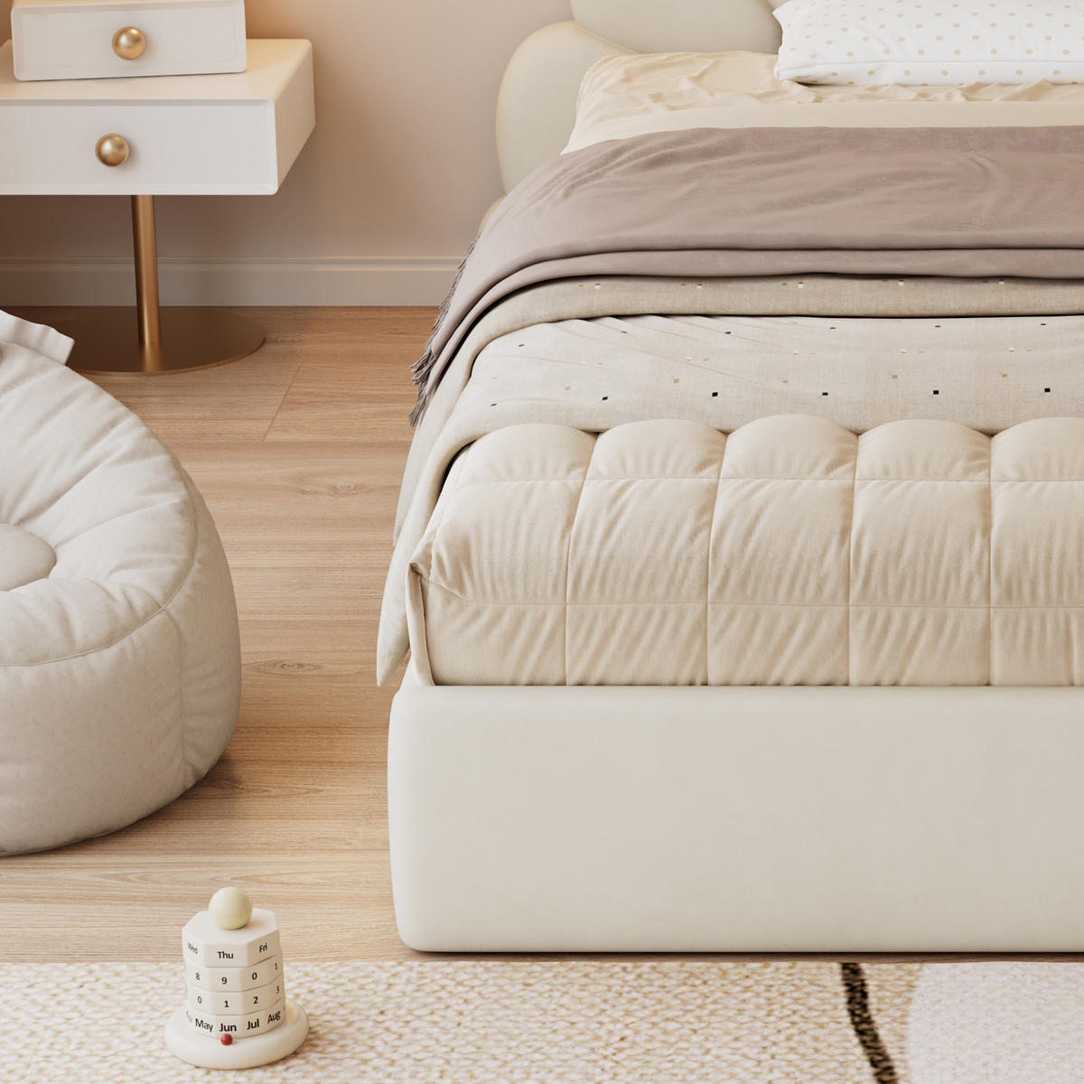 POLSTERBETT 90/200 cm Beige mit Blütenkopfteil aus Samt - Beige, Textil (90/200cm) - OKWISH