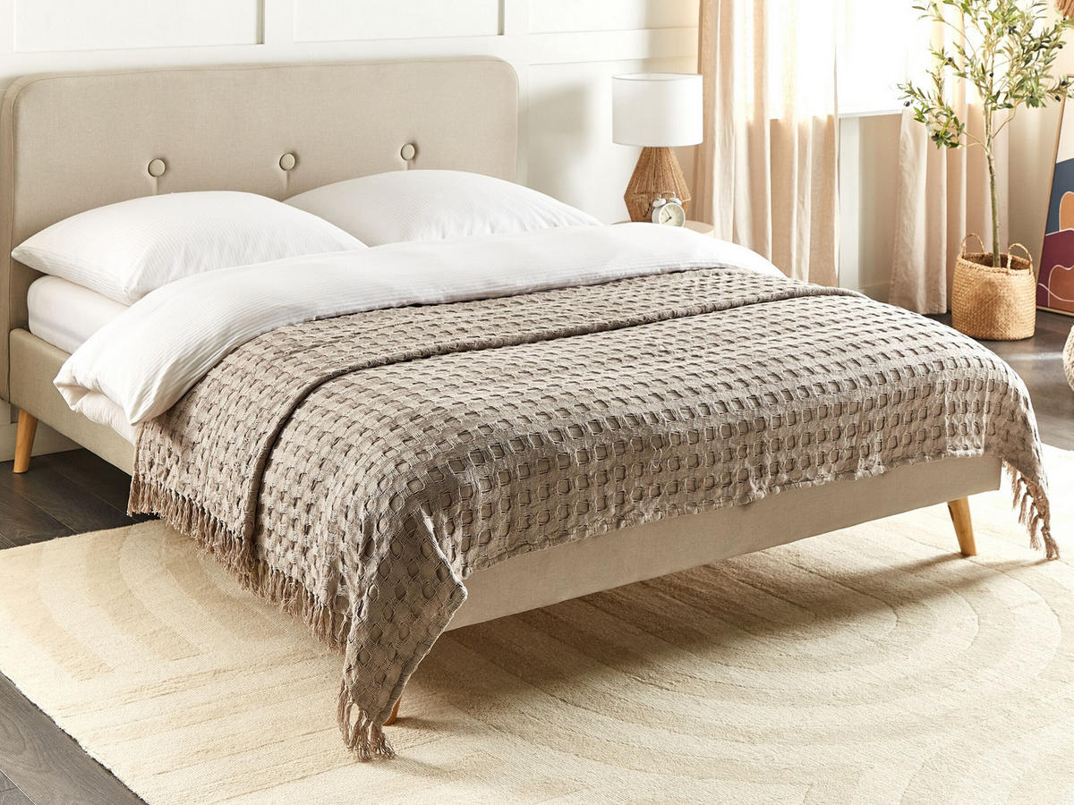 TAGESDECKE Grau 200 x 220 cm Bere - Ecru, Textil (200/220cm) - Beliani