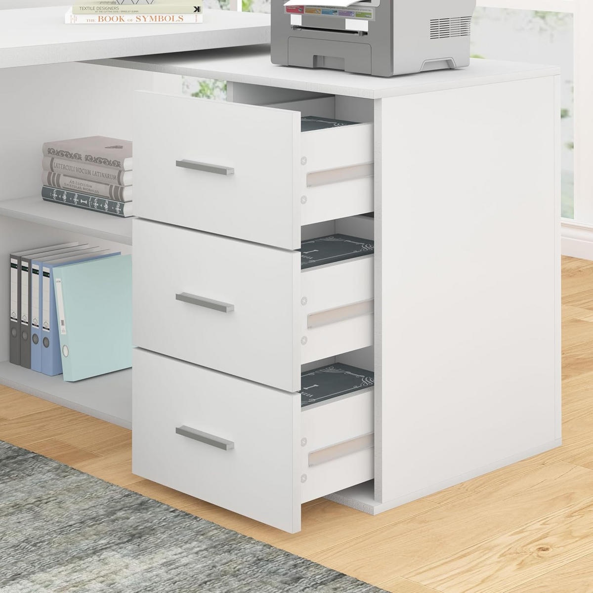 SCHREIBTISCH drehbar mit Schubladen 140 x 50 x 76 cm - Weiß, Holzwerkstoff/Metall (50/140/76cm) - Quality Elegance