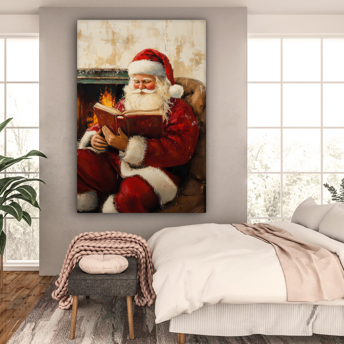 SLIKA NA PLATNU Božič 90x140 cm - temno rdeča, tekstil (90/140cm) - MuchoWow