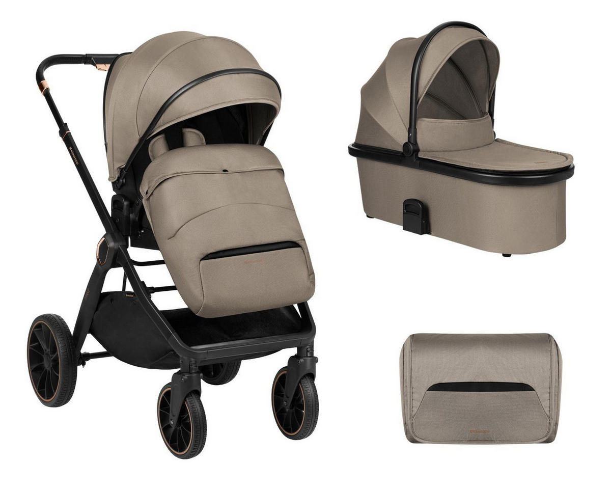 KINDERWAGEN Tiffany 2 in 1 hellbraun Babywanne, Sportsitz, Wickeltasche, PU-Räder - Braun, Metall (81/59/102cm) - Kikka boo