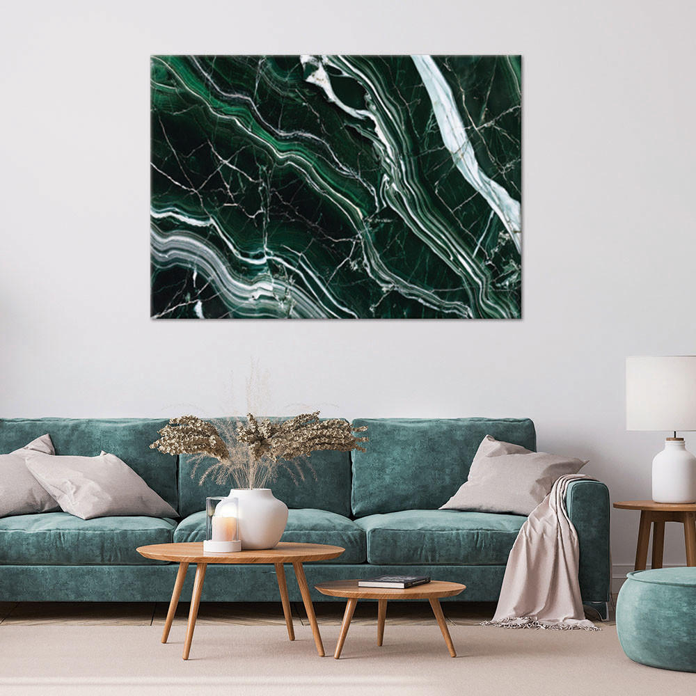 LEINWANDBILD Grüner Smaragd Marmorstein 100x70cm - Grün, Textil (100/70cm) - Feeby