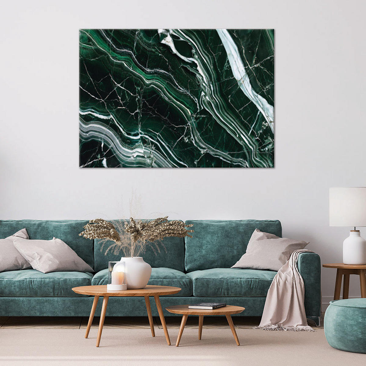 LEINWANDBILD Grüner Smaragd Marmorstein 100x70cm - Grün, Textil (100/70cm) - Feeby