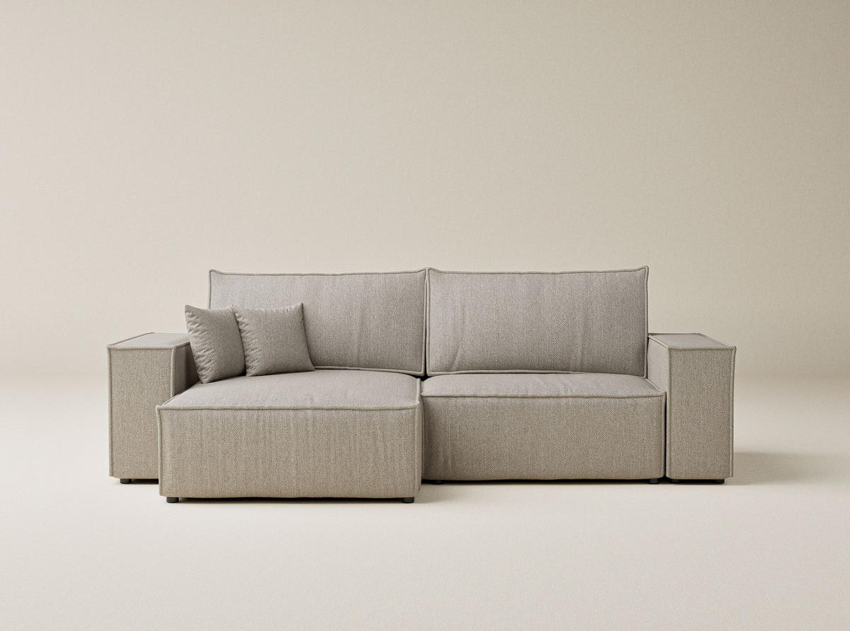 ECKSOFA MIT SCHLAFFUNKTION Zaya Beige Webstoff - Beige/Schwarz, Holz/Holzwerkstoff (255/148cm) - Maison de Reve
