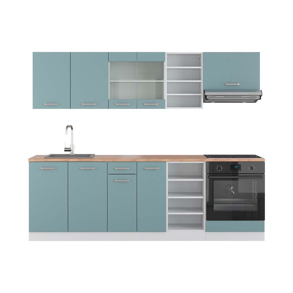 KÜCHENZEILE R-Line Blau-Grau/Weiß 240 cm , AP Eiche - Blaugrau/Weiß, Holzwerkstoff (240/81.6/60cm) - Vicco