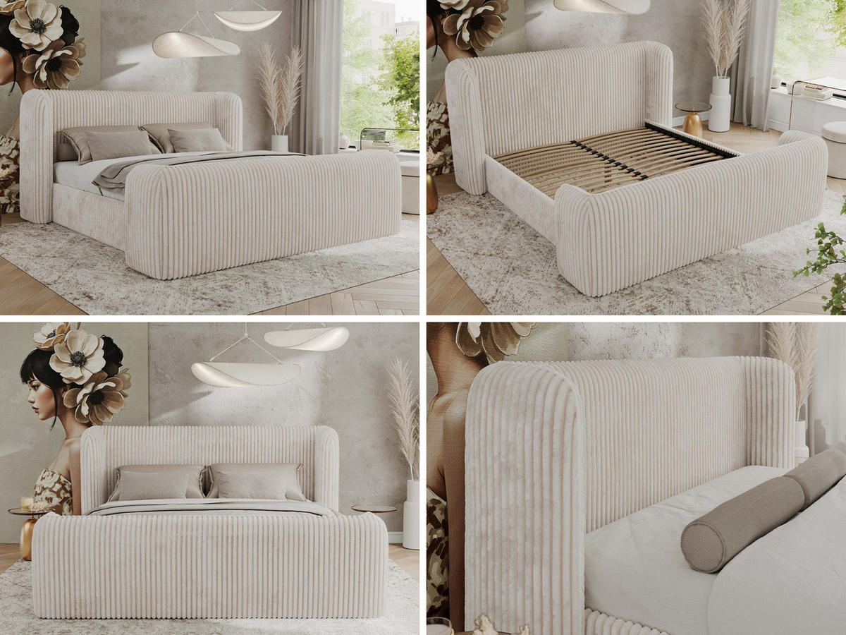 POLSTERBETT EMORA CLASSIC DUO 160/200 - Beige Cord - Schaum-Matratze - Beige, Textil (160/200cm) - MKS