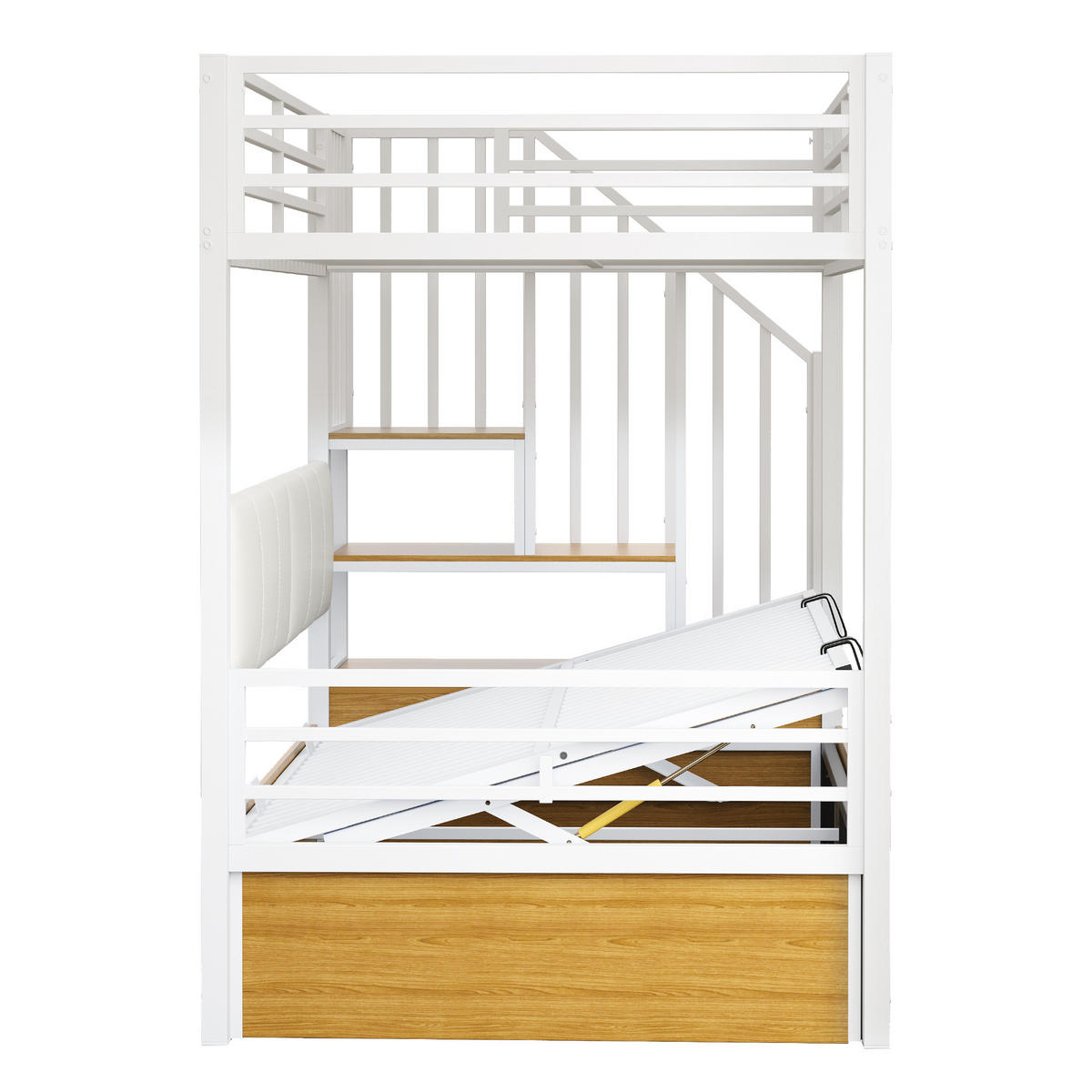 ETAGENBETT 90/200 cm DE-01542, in Weiß, mit hydraulischer Funktion und gepolsterter Rückenlehne - Weiß, Metall (90/200cm) - ComfortXL