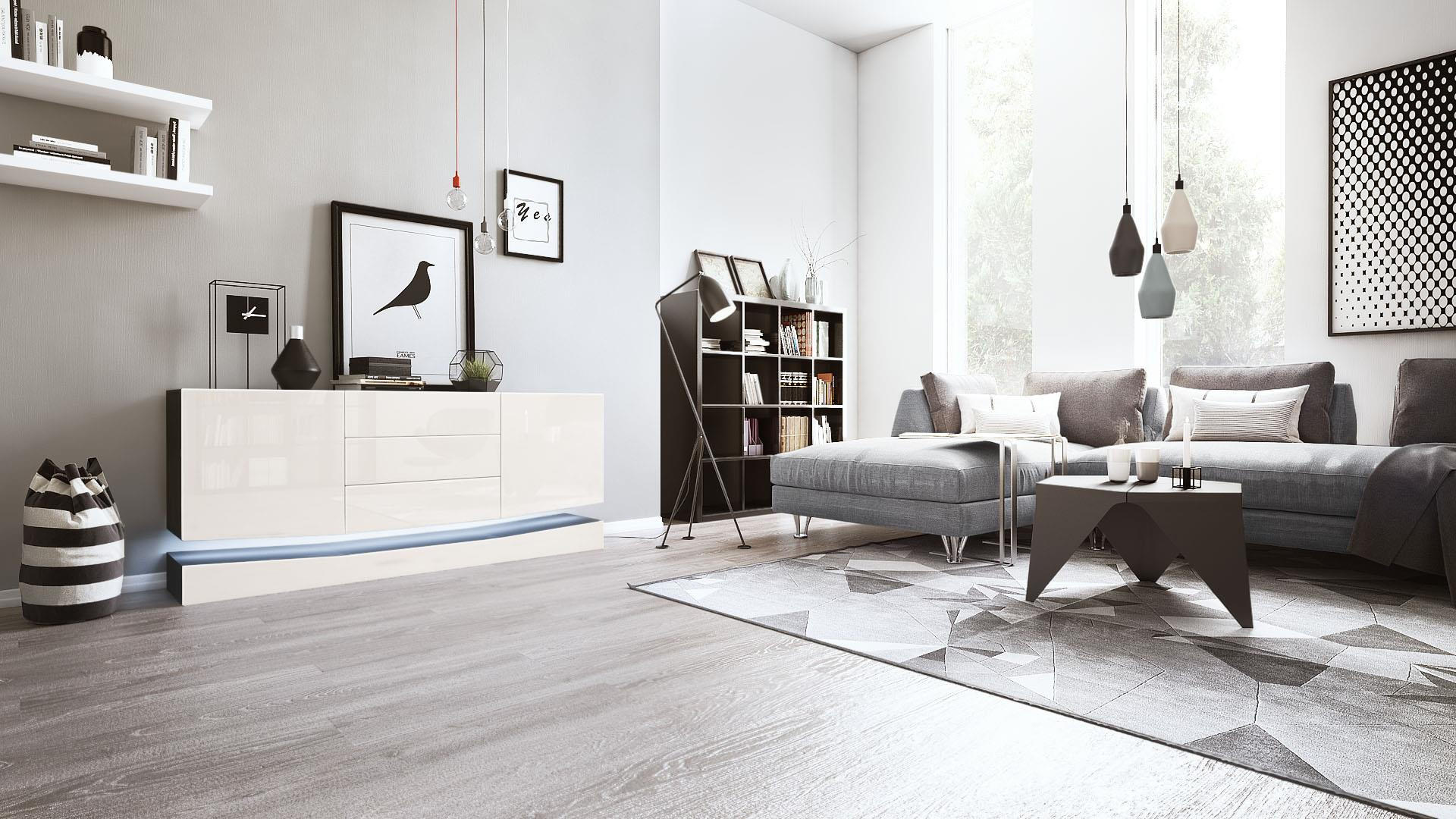 SIDEBOARD City Fronten in Creme Hochglanz - Creme, Holzwerkstoff (178/82/39cm) - Vladon