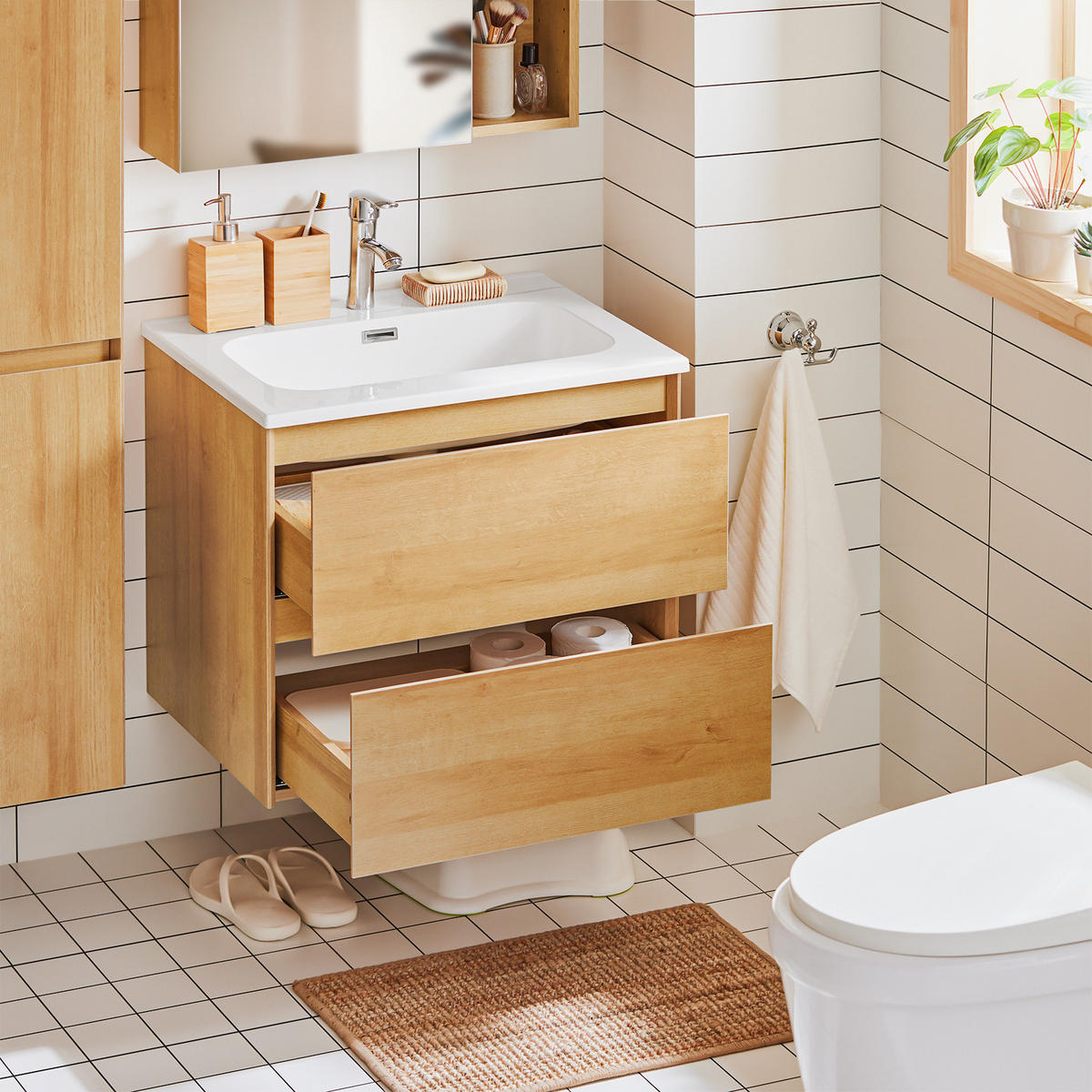 WASCHTISCHKOMBI Natur - Braun, Keramik/Holzwerkstoff (61/54/46cm) - SoBuy