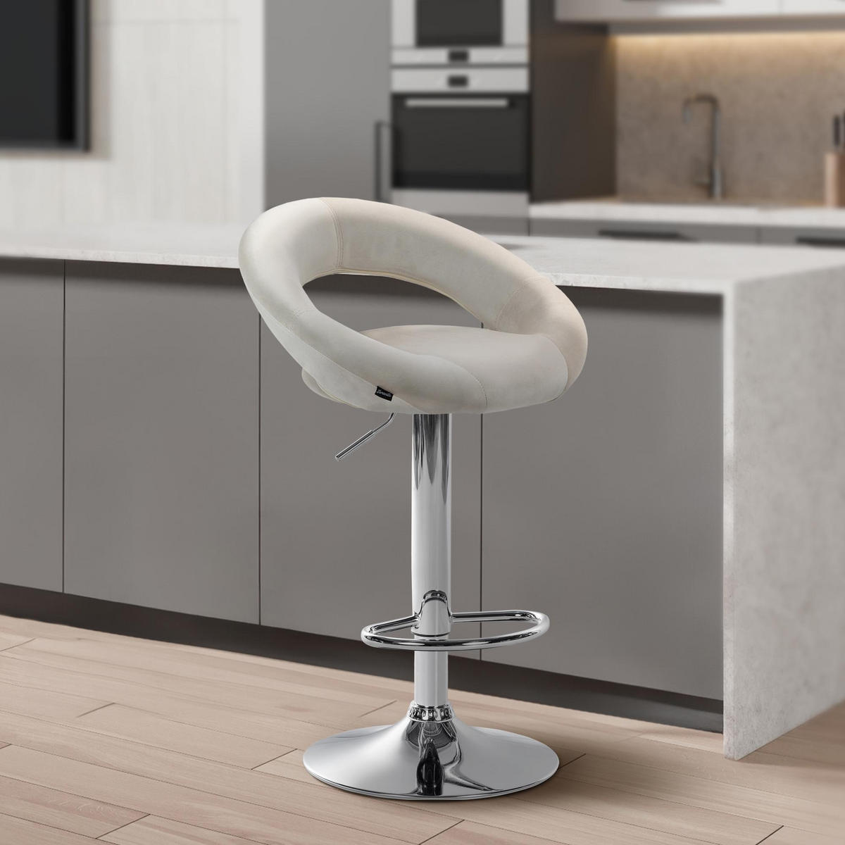 BARHOCKER Samt creme - Chromfarben/Creme, Textil/Metall (53/80/47cm) - CLP