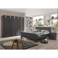 SCHLAFZIMMER Greenholm in Graphit 4 teilig mit Kleiderschrank 250cm Breite ohne Spiegel, Doppelbett 180x200cm, zwei Nachttisch - Grau, Holzwerkstoff (80/200/120cm)