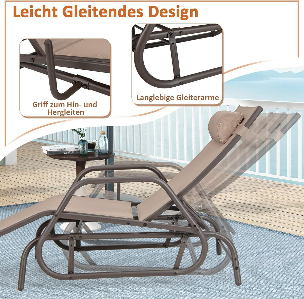 SONNENLIEGEN Braun - Braun, Metall (70/101/152cm) - COSTWAY