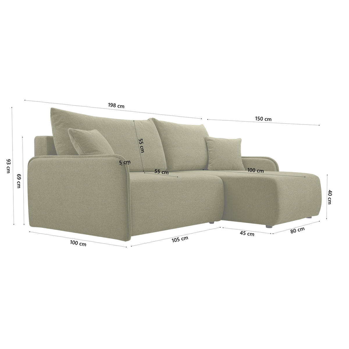 ECKSOFA BLIKO mit Schlaffunktion, Grün - Grün, Textil (198/150cm) - Fedve