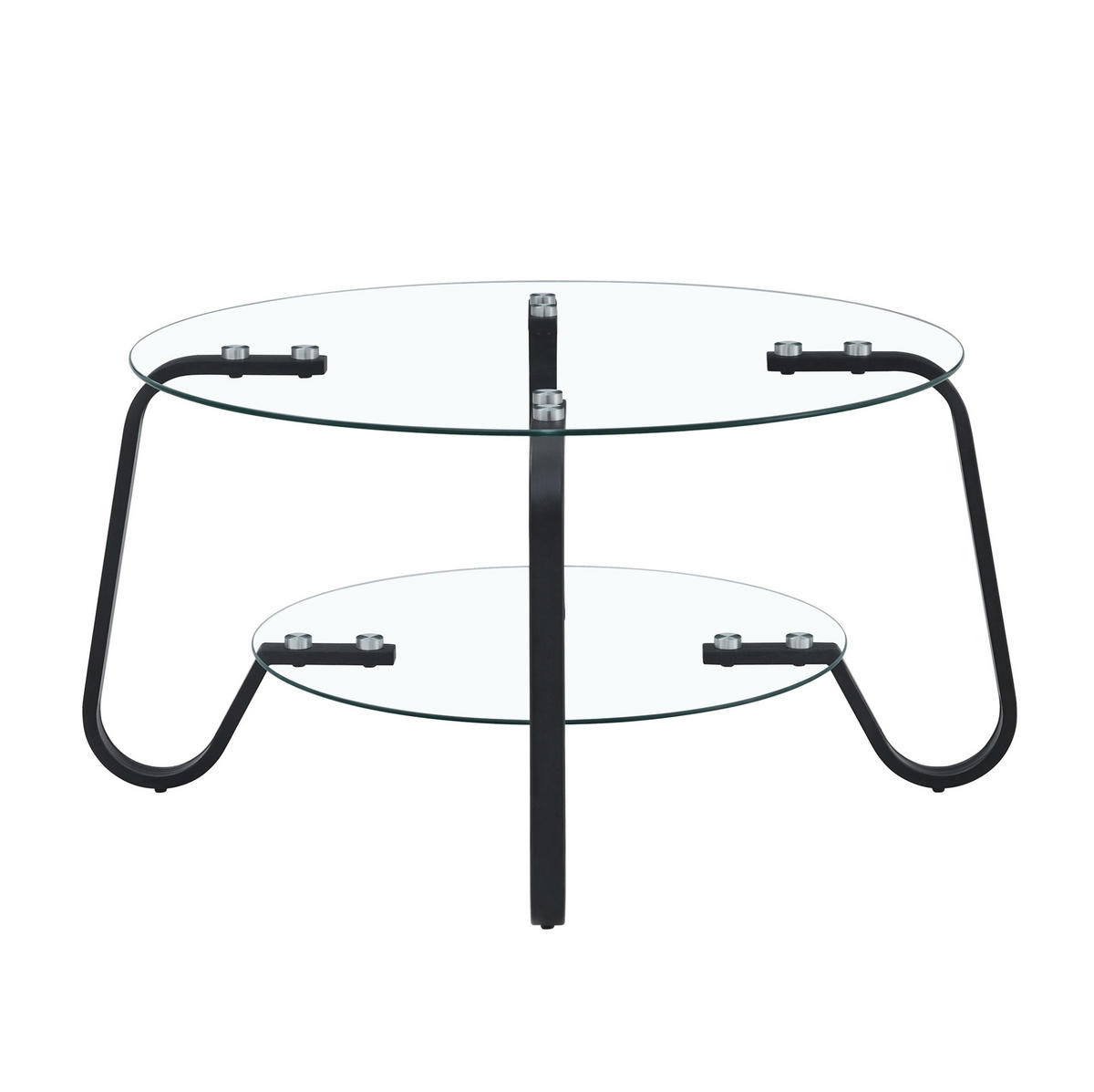 COUCHTISCH rund 2 Ebenen Metall Sicherheitsglas Schwarz - Schwarz, Metall (80/80/45cm) - Meubliv