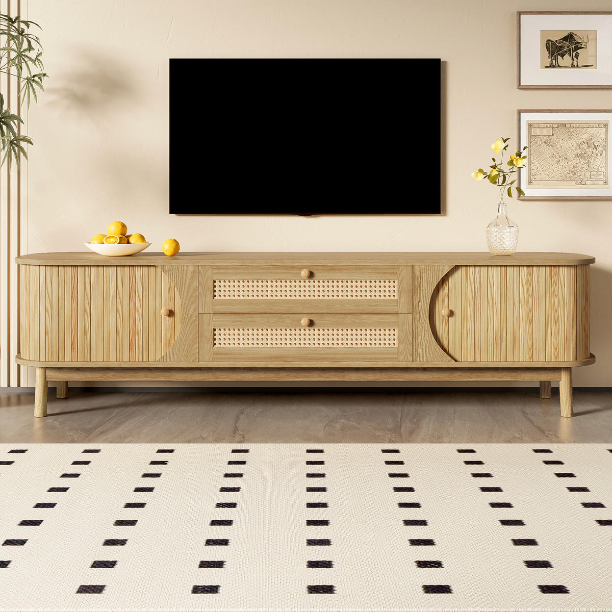 TV-LOWBOARD Rattan Holzoptik Landhaus - Naturfarben, Holz (170/46/39.5cm) - Fortuna Lai