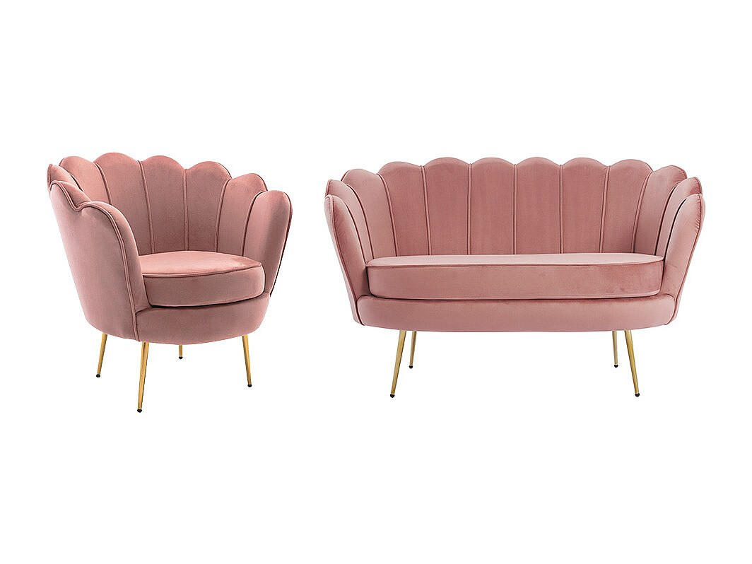 COUCHGARNITUR Muschel 2+1 - Samt - Rosafarben - DANDELION - Pink, Textil (75/78/124cm) - Pascal Morabito