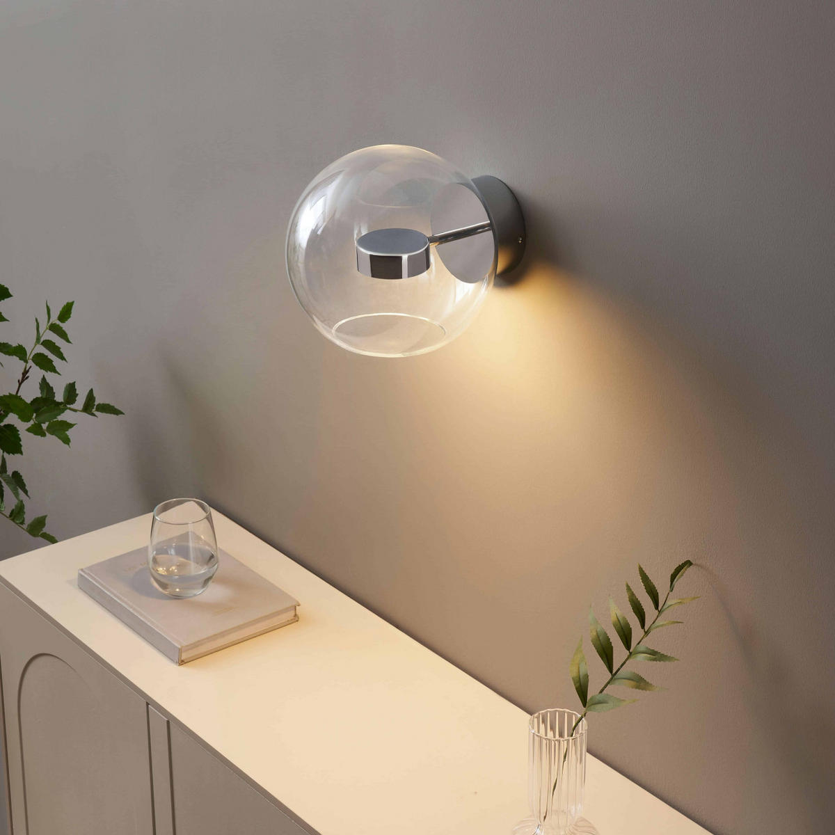 WANDLEUCHTE Gica, Transparent und verchromt, 25cm - Transparent, Glas (23/21/25cm) - KOSILUM