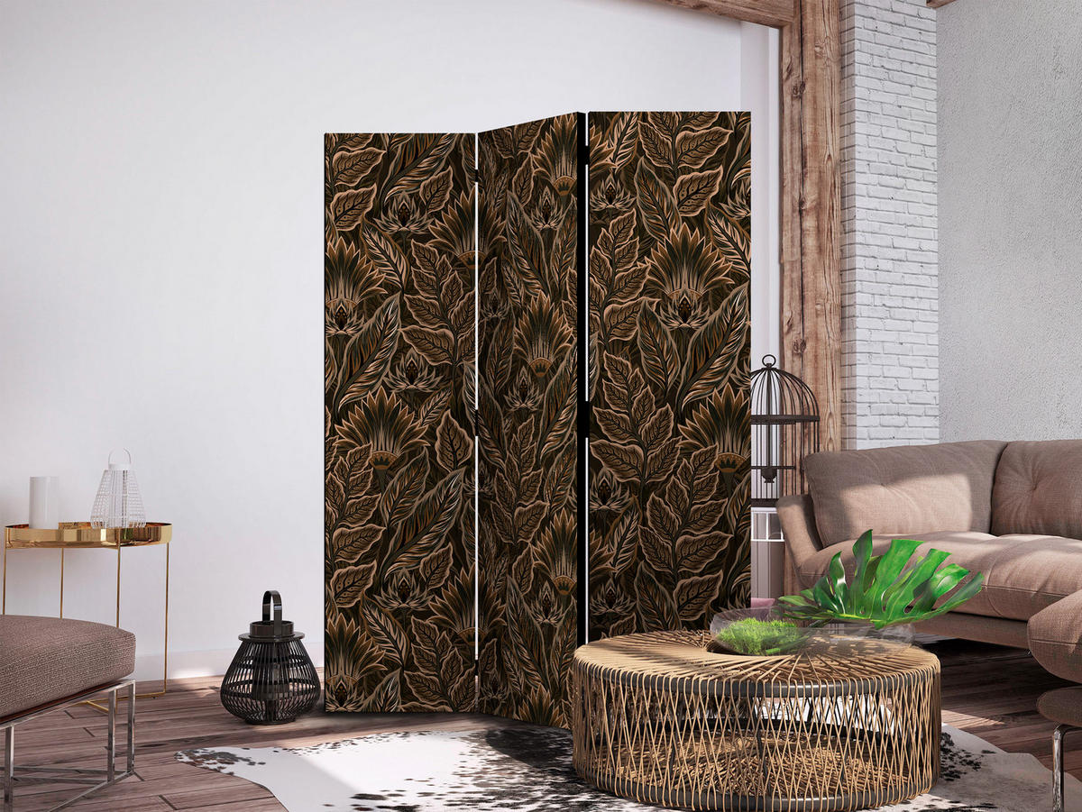 PARAVENT Beidseitig Bedruckter 3-tlg 135x172 cm Braune Bl tter - Braun, Holz/Textil (135/172/3cm) - Muralo