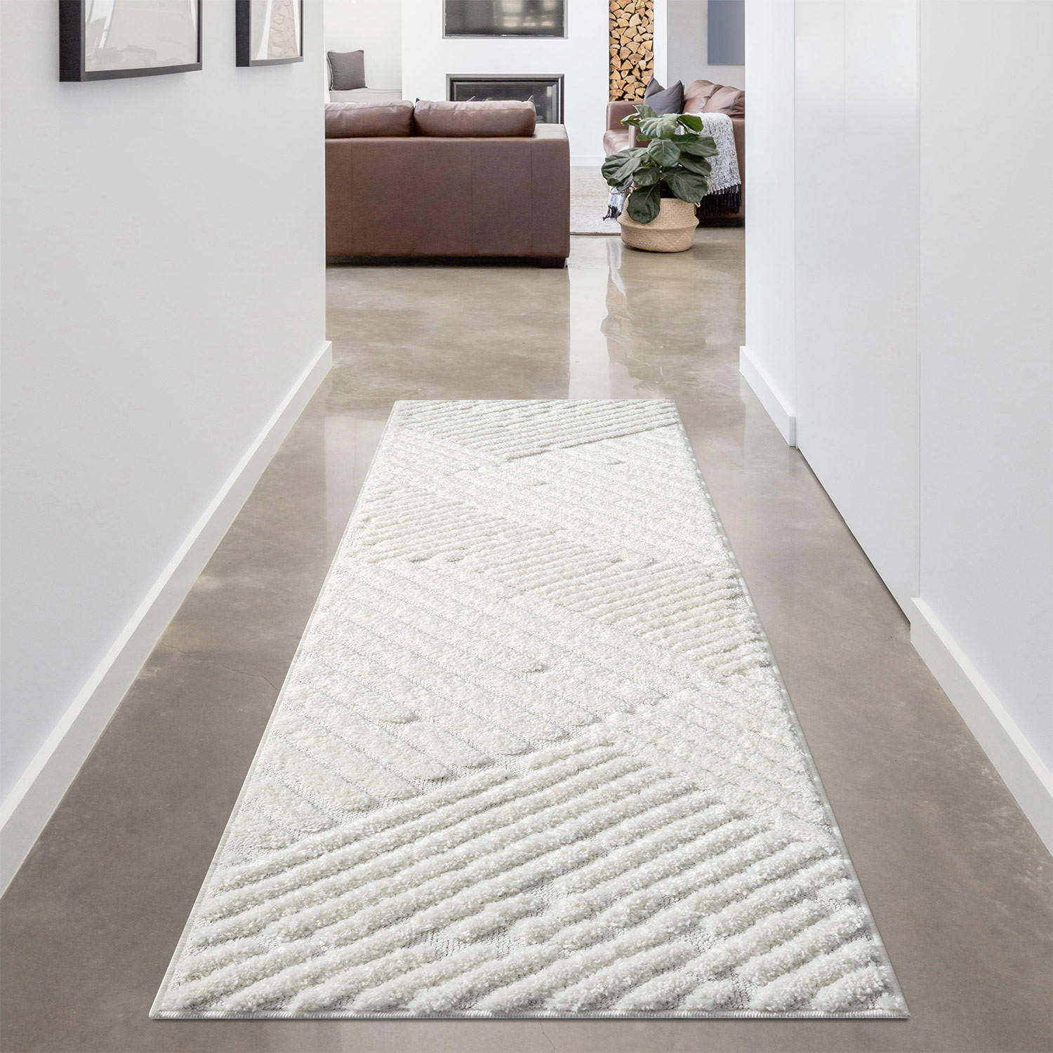 Thumbnail - carpet city Hochflor-Teppich, Creme, Textil, Grafikmuster, Rechteckig, 80x300 cm, Oeko-Tex® Standard 100, für Fußbodenhe...