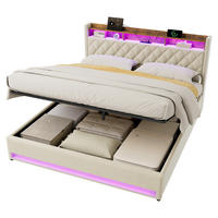 POLSTERBETT 180x200cm mit LED-Beleuchtung,Stauraumbett mit Bettkasten, Beige - Beige, Holzwerkstoff/Textil (180/200cm) - EVRYAE