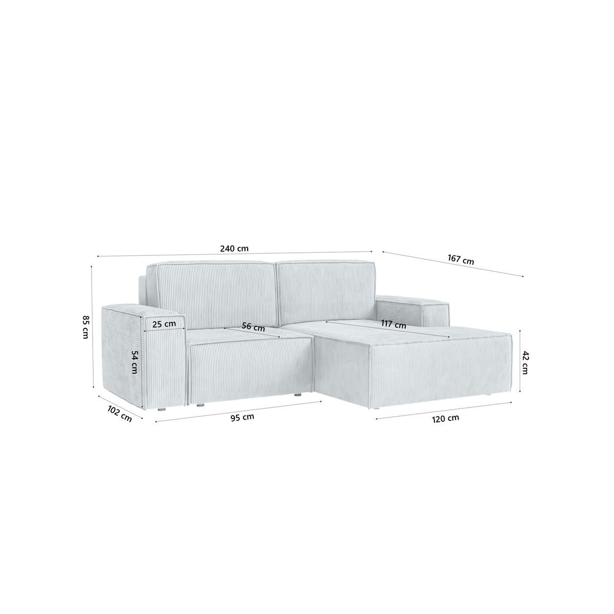 ECKSOFA KOKKO MINI mit Schlaffunktion, Hellgrau - Hellgrau, Textil (240/167cm) - Fedve