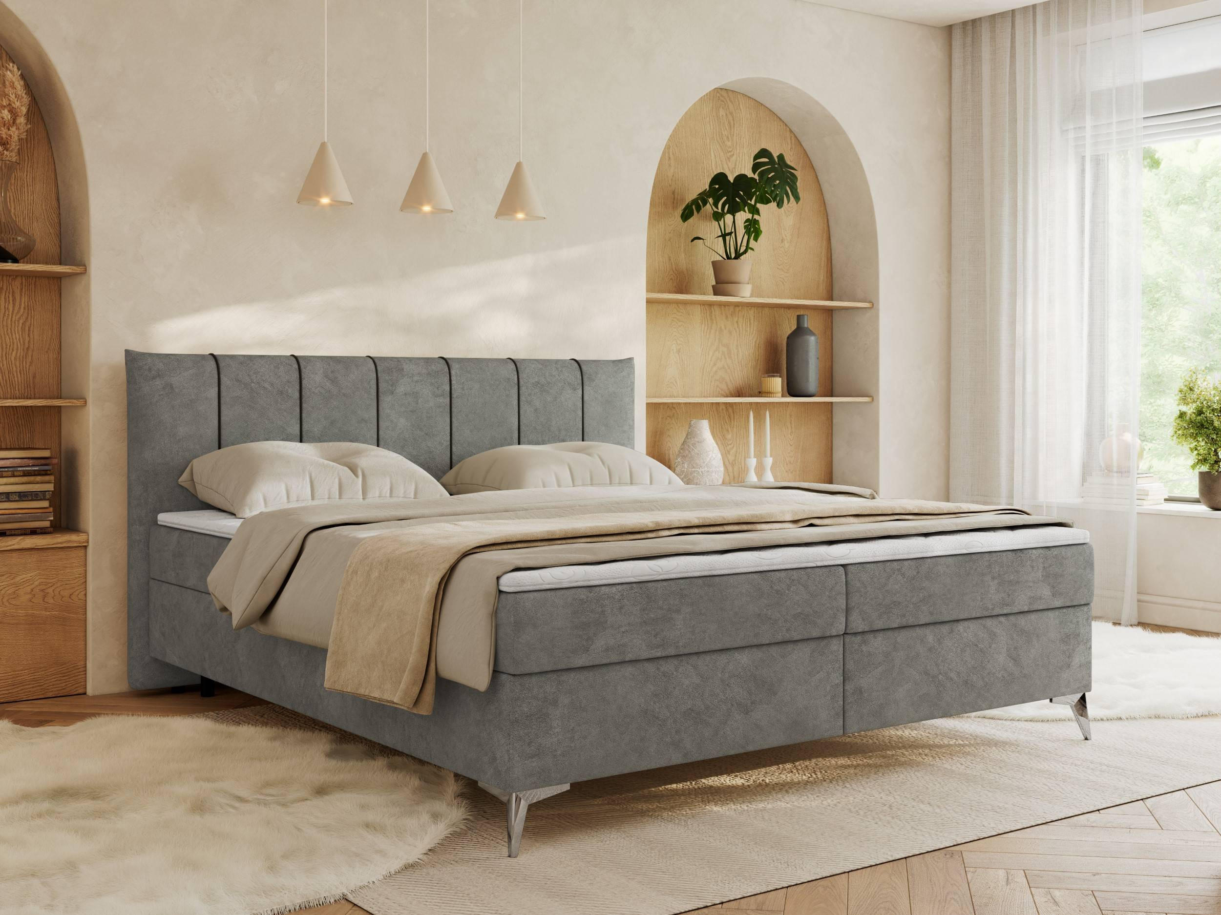 BOXBETT DRINEA 140/200 - Grau Velours - H3 - Grau, Textil (140/200cm) - MKS