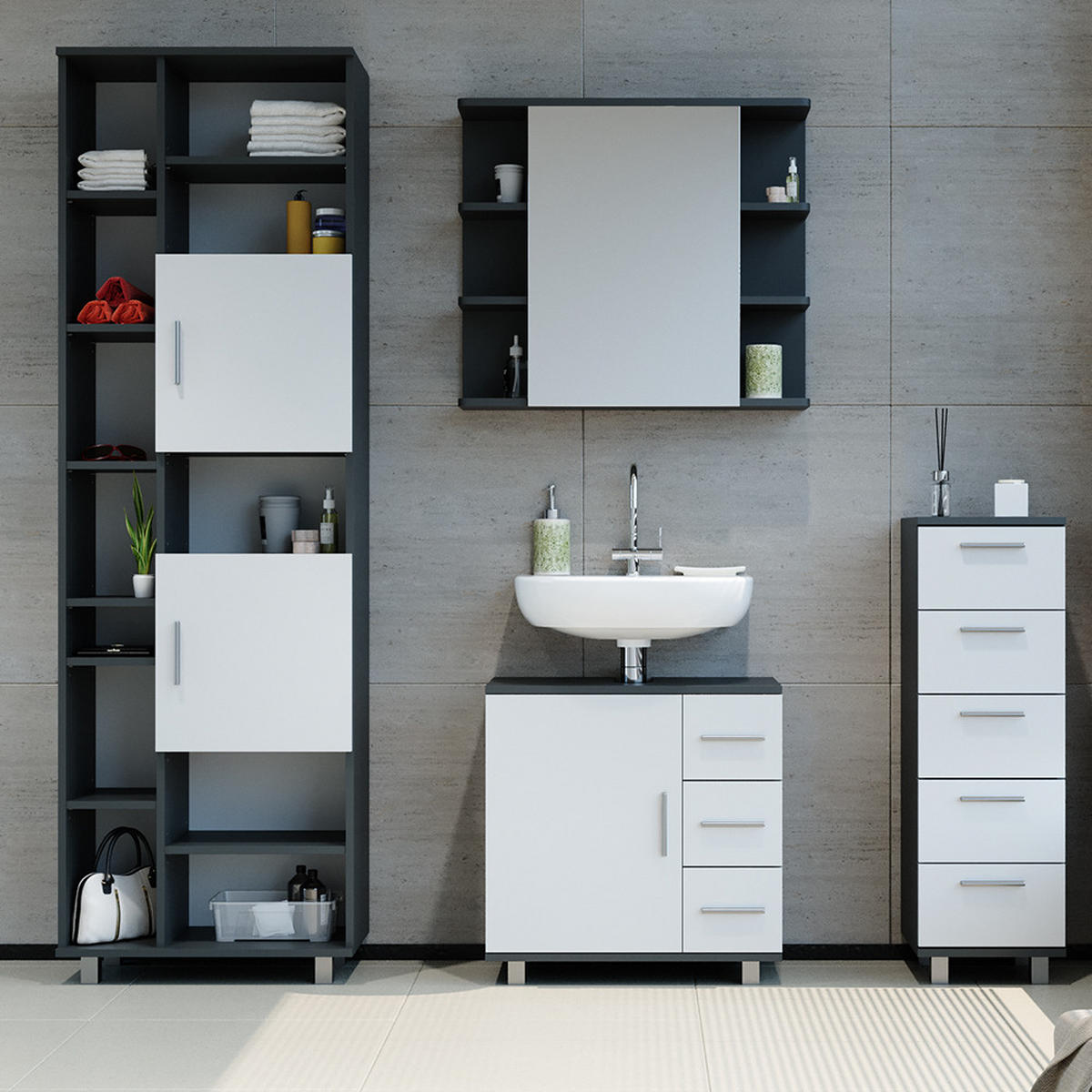 WASCHBECKENUNTERSCHRANK Ilias Anthrazit 60 x 60 cm - Anthrazit, Holzwerkstoff (60/60.8/33cm) - Vicco