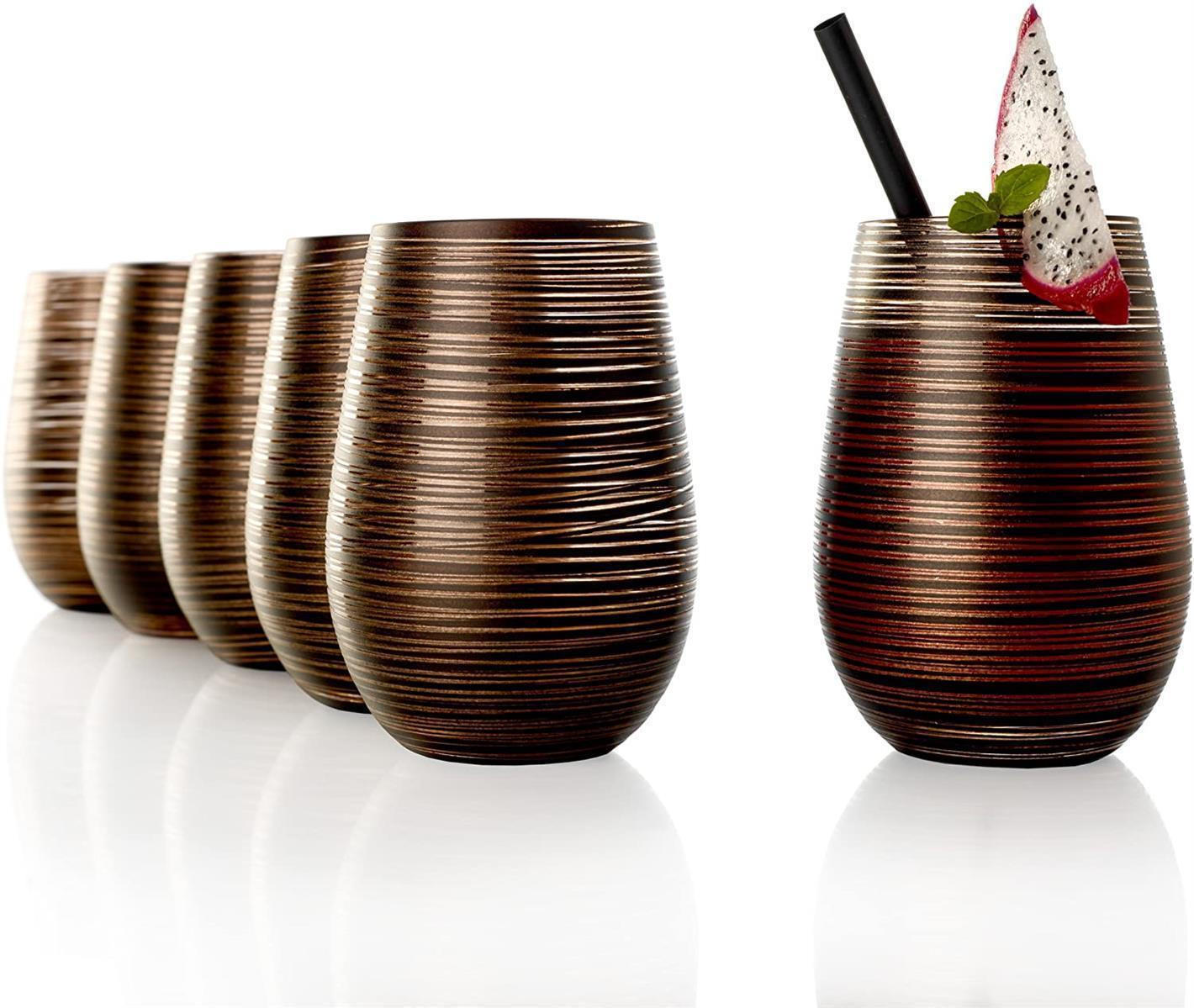 BECHER Twister Schwarz-Bronze 6er Set - Transparent, Glas (0.465L) - Stölzle