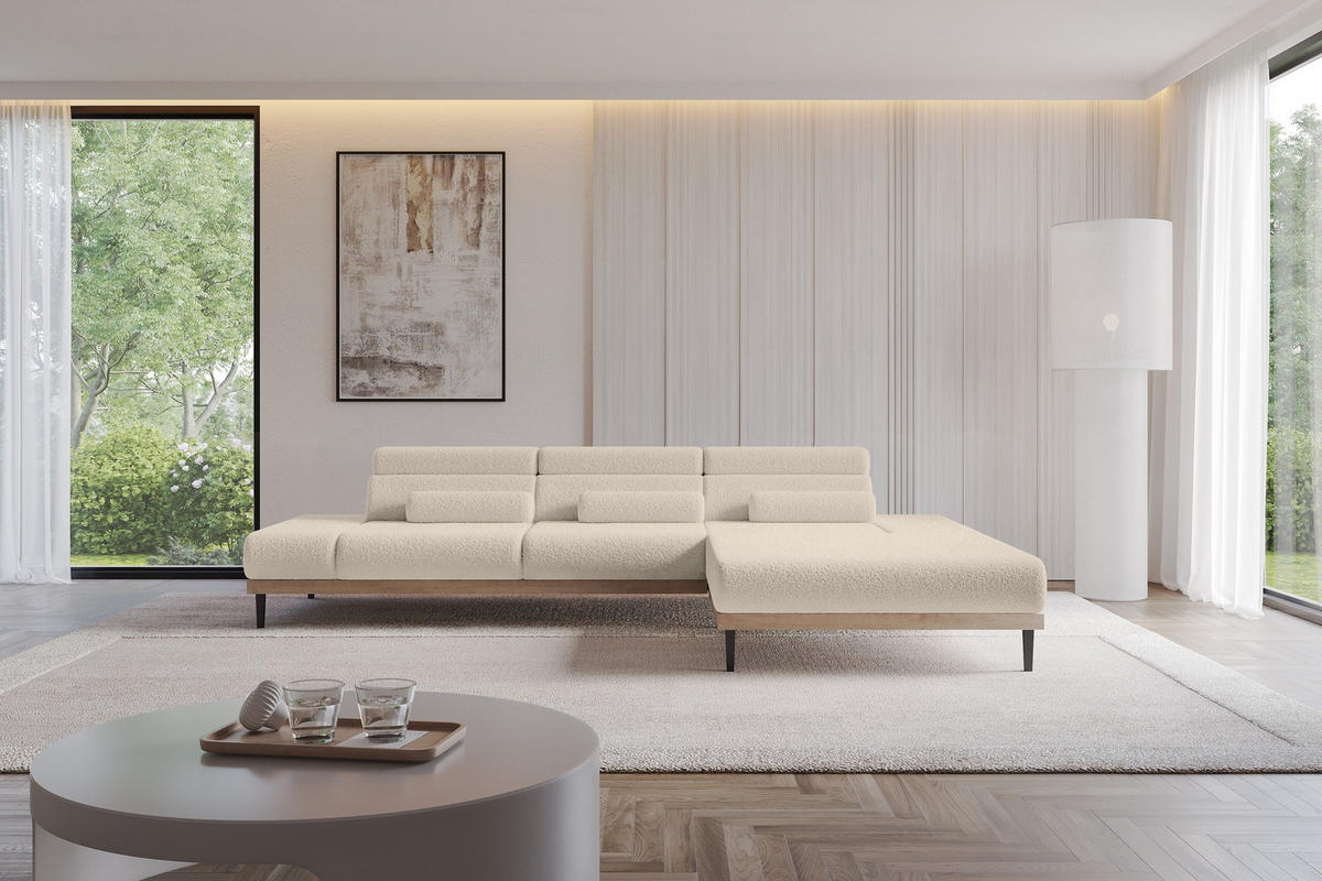 ELEKTRISCHES ECKSOFA Rechts MONA 316x205x85 Dunkelbeige Bouclé - Cappuccino, Holzwerkstoff/Textil (316/205cm) - ALTDECOR