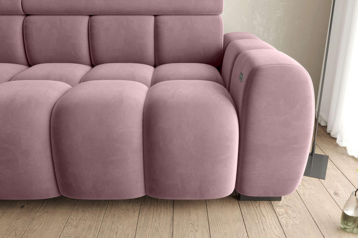 BIGSOFA ALESSIO Velours Rosa mit elektrischer Sitztiefenverstellung - Rosa, Kunststoff/Textil (248/77/108cm) - 99rooms