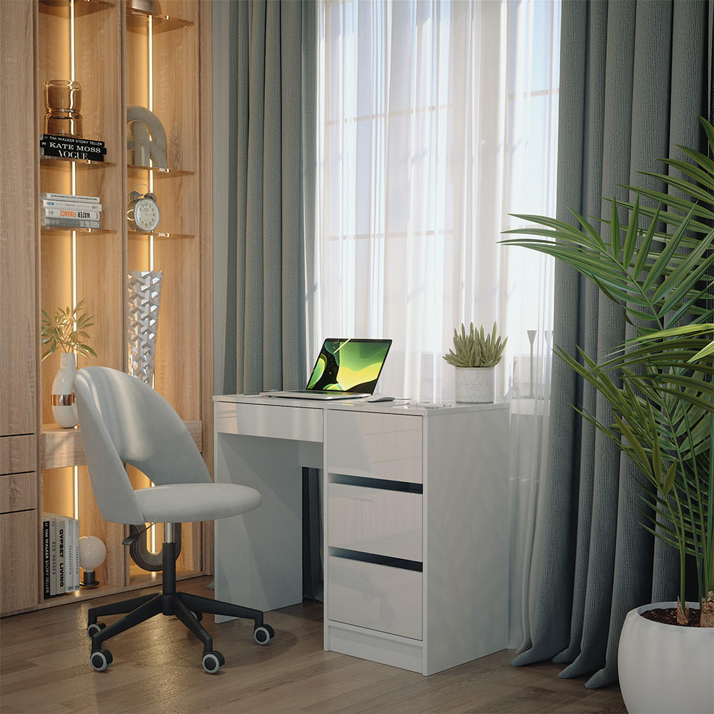 Thumbnail - Vicco Schreibtisch, Weiß Hochglanz, Holzwerkstoff, 3 Schubladen, Rechteckig,Rechteckig, 90x75x40 cm, Arbeitszimmer, Schr...