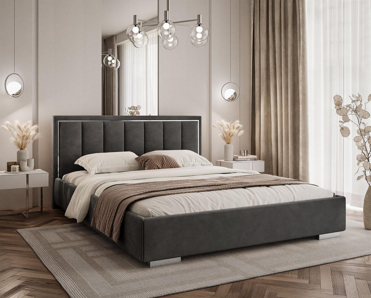POLSTERBETT AURELIA SILVER mit Stauraum und Metallrahmen 160x200 Jasmine 96 - Hellgrau, Textil (160/200cm) - Lookway