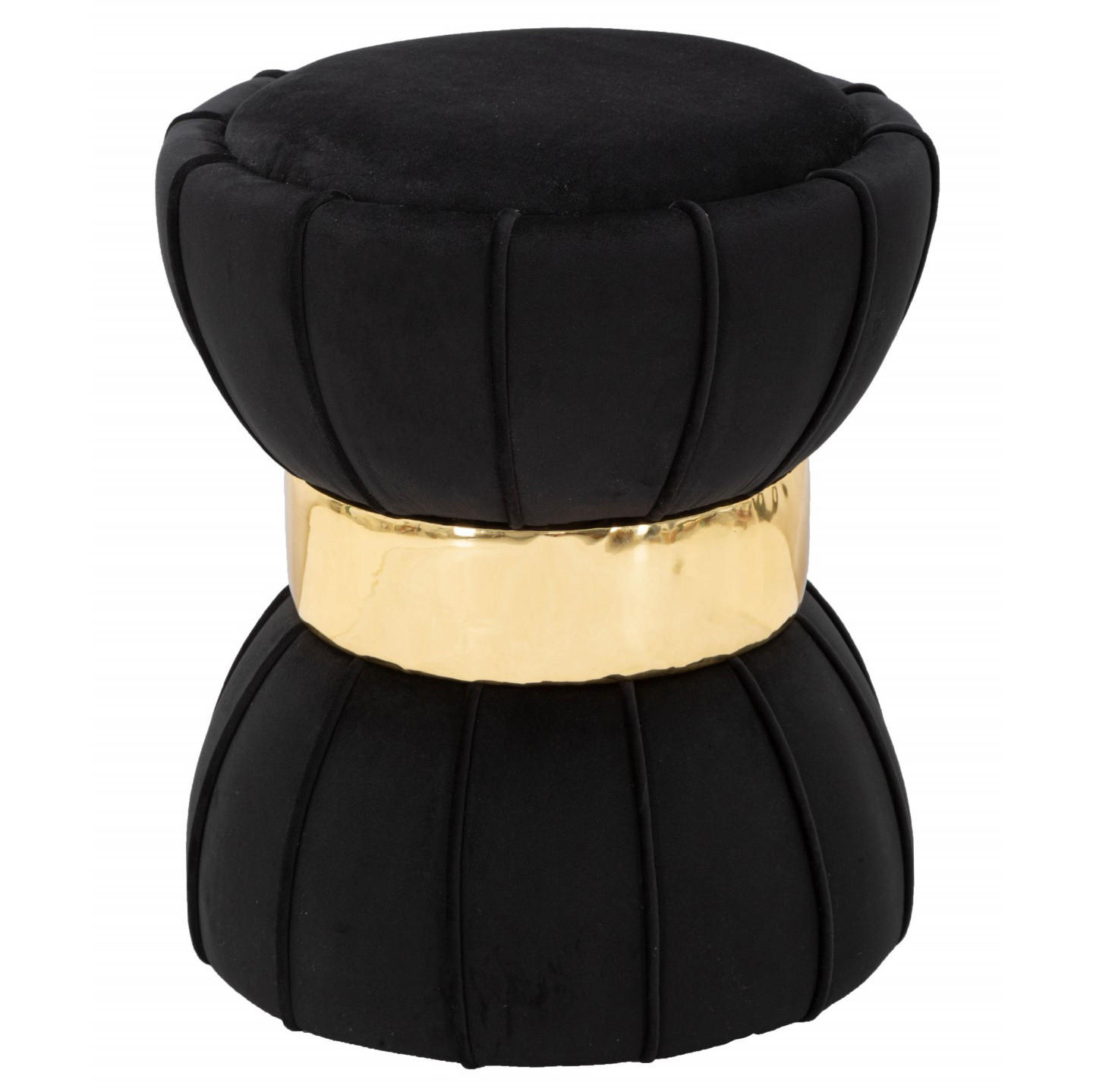 VELOURS-HOCKER mit goldenem Detail 40/40/44 cm - Schwarz, Textil (40/44/40cm) - Mauro Ferretti