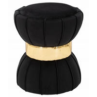 VELOURS-HOCKER mit goldenem Detail 40/40/44 cm - Schwarz, Textil (40/44/40cm) - Mauro Ferretti
