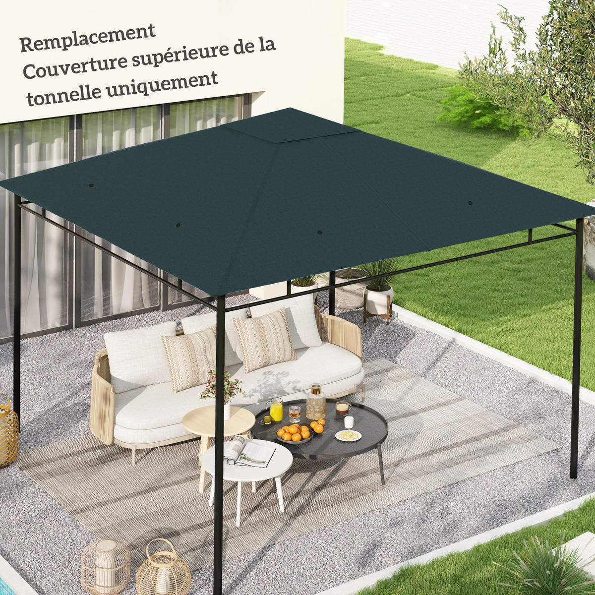 ERSATZDACH DE-12570 3x3 m mit Belüftung Grau - Grau, Textil (295/1/298cm) - ComfortXL