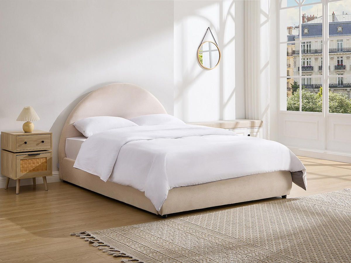 BETT mit Bettkasten - 2 Personen - samt - cremefarben Lirimo - Creme, Textil (140/200cm) - Vente-Unique