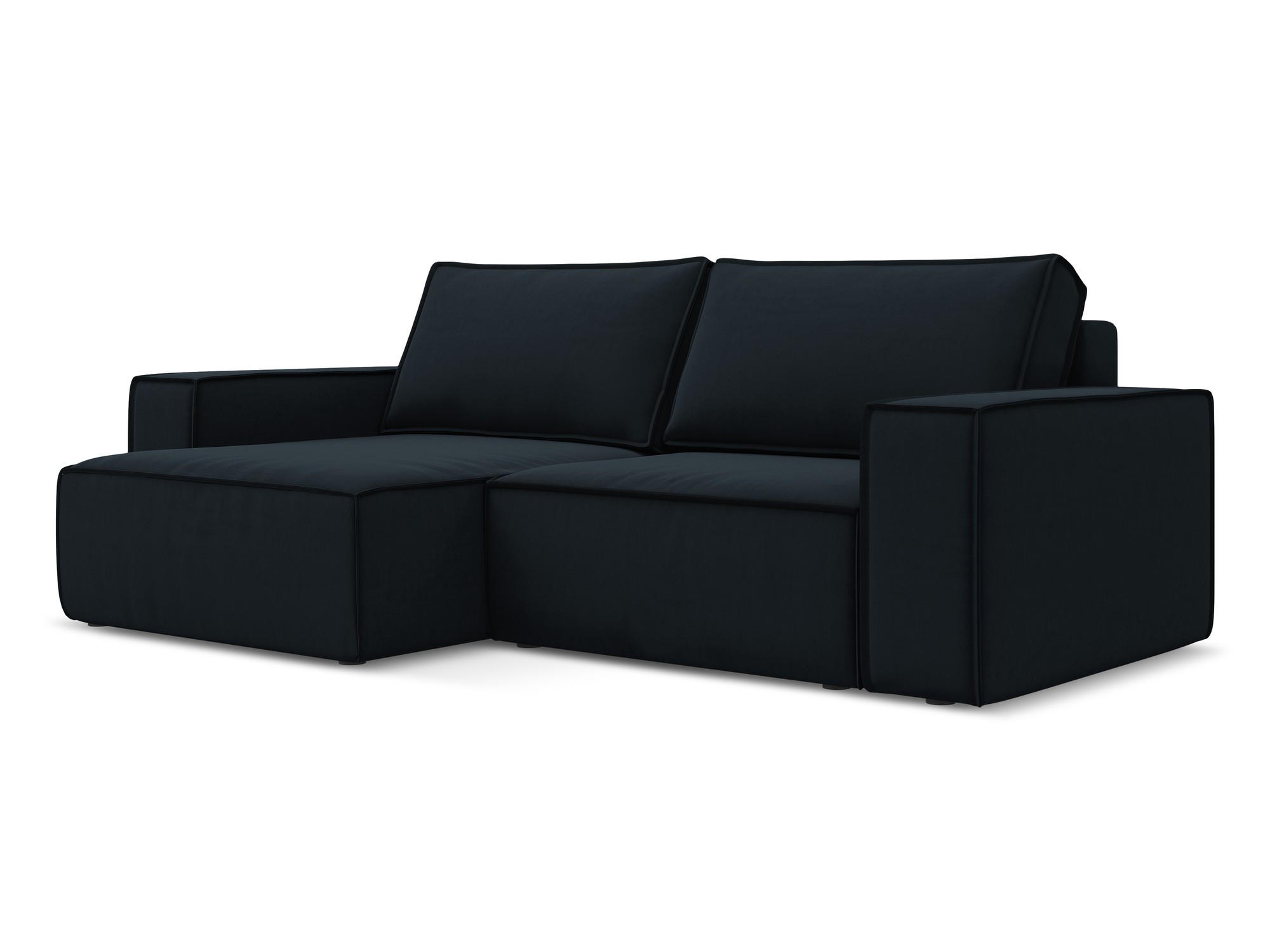 ECKSOFA mit Schlaffunktion Samt Stoff Blau - Blau/Schwarz, Kunststoff/Textil (148/257cm) - Makamii